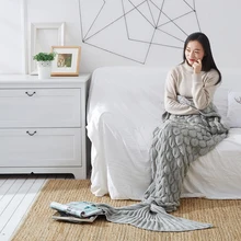 

Soft Knitted Mermaid Tail Blanket Cute Fashion Casual Knitted Blanket For Sofa Bed Adult Kid Winter Warm Mermaid Blanket 8 Color