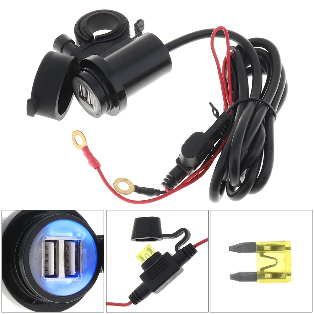 

12V DC 5V 2A ABS Cylinder Waterproof Double USB Motorcycle Charger LED Light Fit for iPhone / iPod / PSP / Mobile / Phones