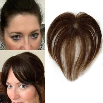 3D frangia Air Bangs Skin Base Topper per le donne bianche Virgin European Human Hair Silk Top 2 "X2" taglia per nascondere i capelli bianchi calvi