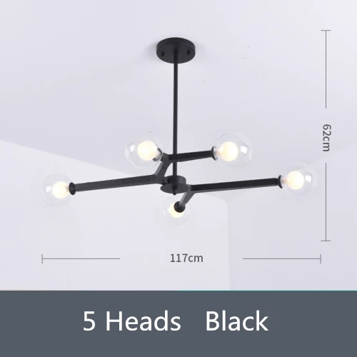 Black 5 head Розовое золото люстра стеклянная пузырьковая люстра-спутник кухня светодиодный салон гостиная ветка дерева люстра осветительные приборы - Цвет абажура: Black 5 head