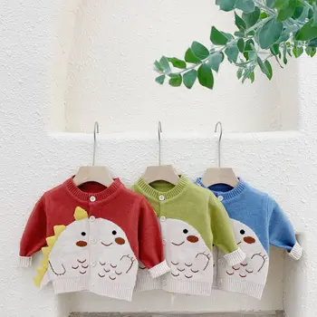 

2020 Autumn New Baby Korean style fashionable little dinosaur pattern cardigan coat kids sweater cute sweater kids sweater