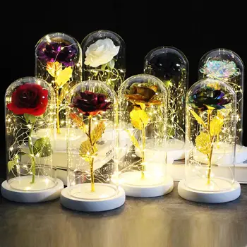 

Eternal Rose Forever Beauty And Beast Rose In Flask Led Rose Flower Light Glass Dome Mother's Day Wedding Gift Home Decoration