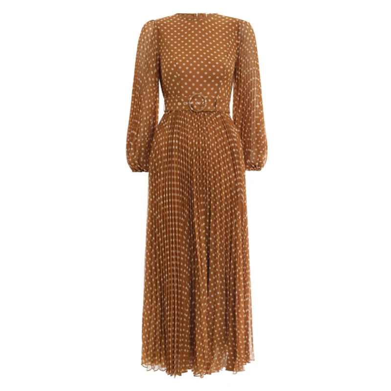 Осенне-зимнее платье женское винтажное платье дизайнерское платье в горошек с длинным рукавом Макси Длинные платья Женская подиумная модная одежда - Цвет: Polka dot