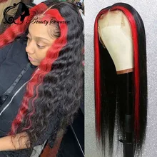 

Red Straight Lace Front Human Hair Wigs HD Transparent Lace Frontal Wig 180% With Natural Hairline Brazilian Hair Wigs For Women