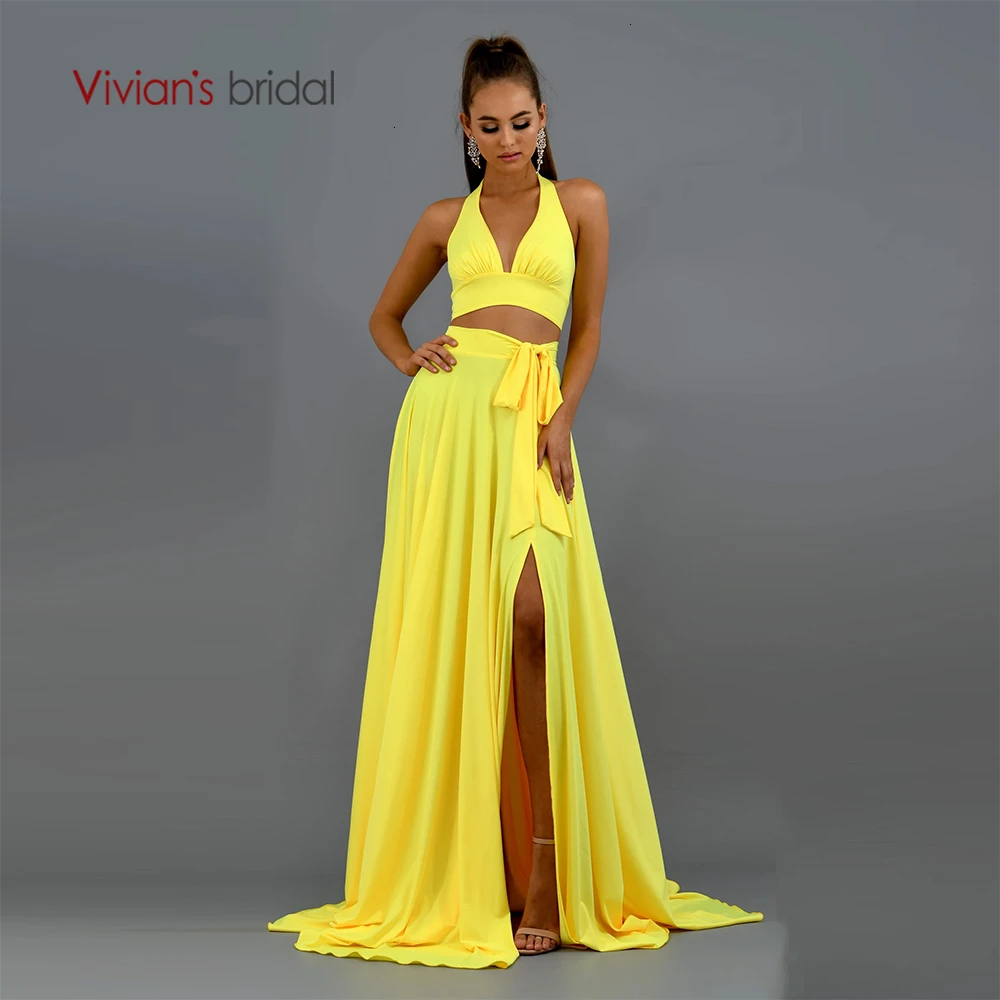 Vivian's Bridal Ins Модное Элегантное однотонное торжественное платье сексуальное короткое платье с открытой спиной и разрезом по бокам вечерние платья - Цвет: yellow