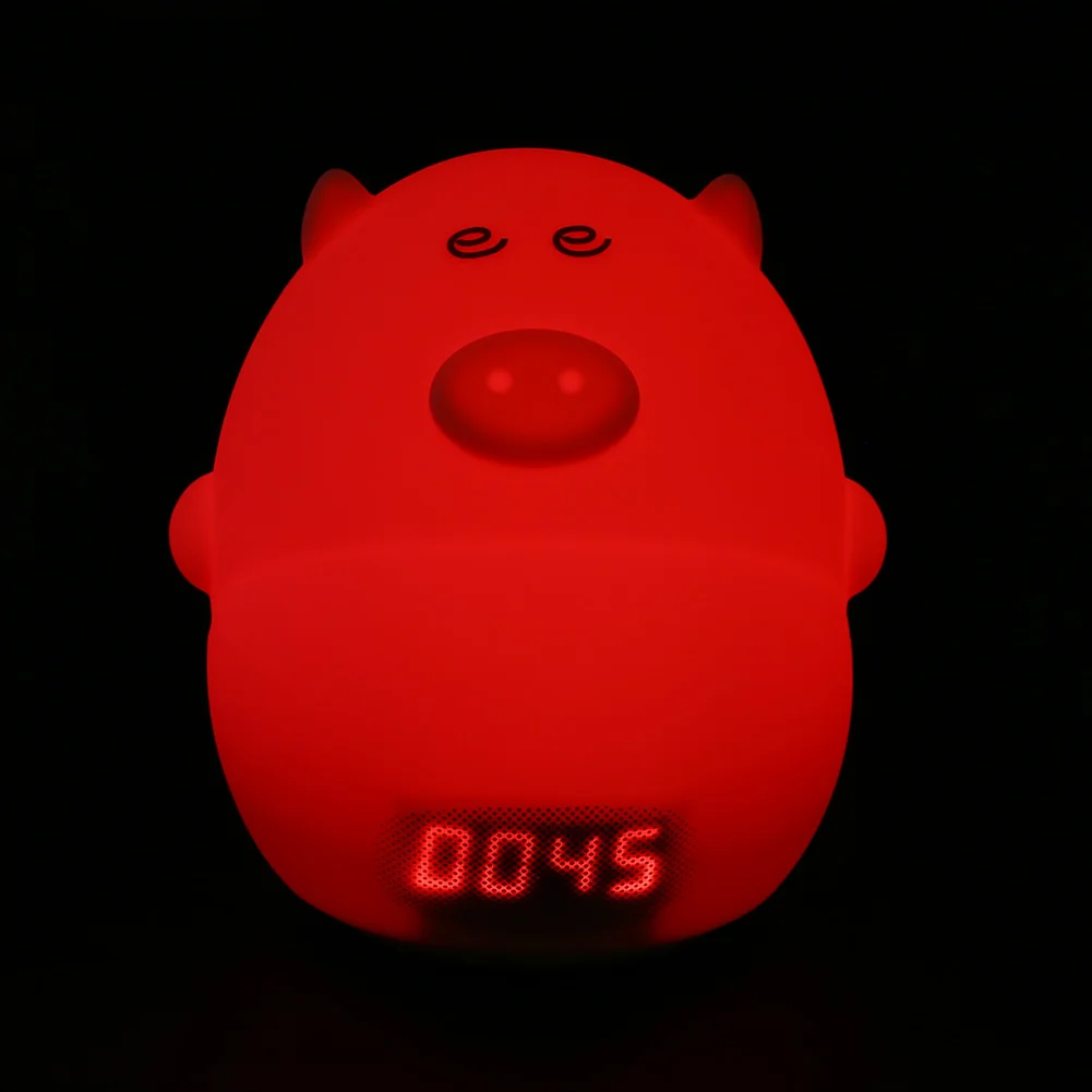 

Lovely Cute Pig LED Night Light Sound Control With Alarm Clock USB White