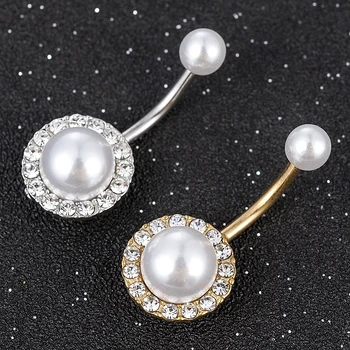 

New Fashion Women Girl Crystal Rhinestone Tassel Imitation Pearls Dangle Button Belly Ring Bar Body Piercing Jewelry
