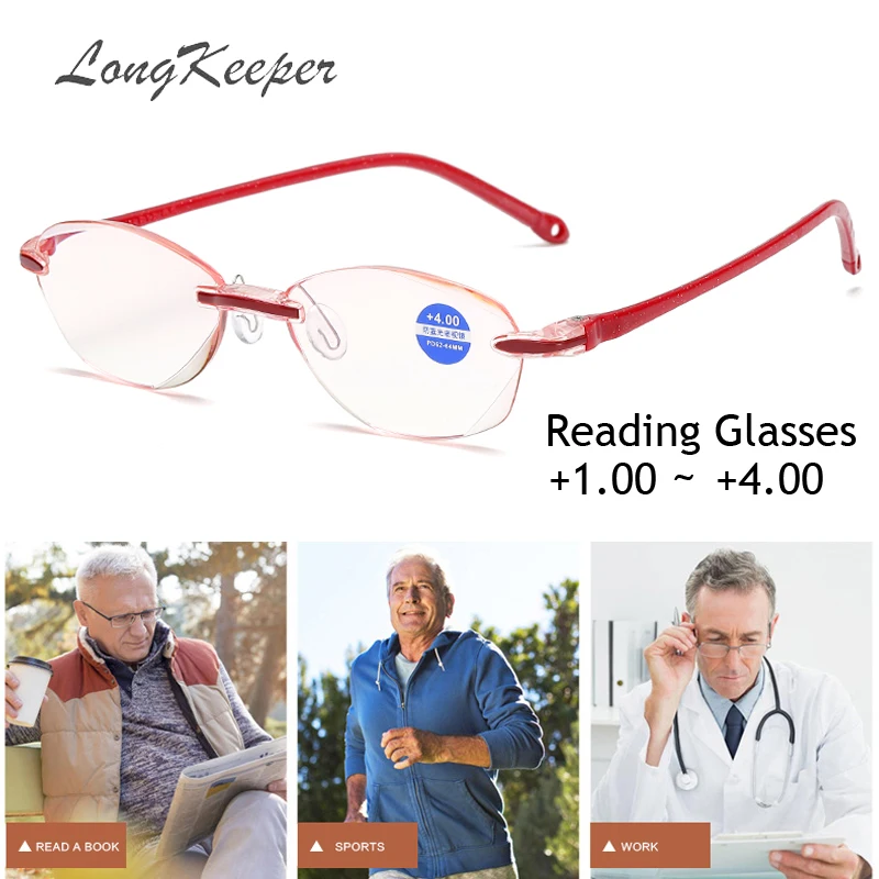 Очки для чтения без оправы, женские прозрачные очки со стразами, женские дальнозоркие очки для глаз+ 1,0+ 1,5+ 2,0+ 2,5+ 3,0+ 3,5+ 4,0