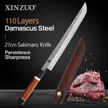 XINZUO 270mm coltello sakino 110 strati acciaio damasco cucina sfilettare coltelli da pesce manico ottagonale in palissandro e fodero in pelle