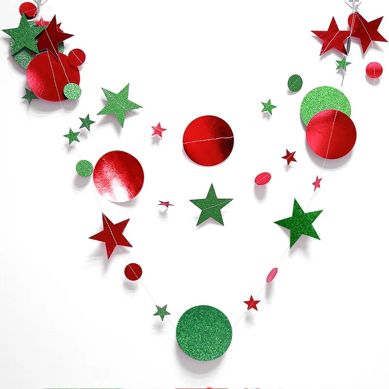

4m Hanging Paper Round Star Garland Wedding Christmas Decoration Red Green Star Garland Banner New Year Room Decor Ornament