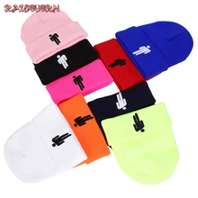 Горячие Билли эйлиш вязаные шапочки зимние, шапки для женщин вышивка с манжетами Обычная теплая вязаная шапка мужская хип-хоп Skullies шапка