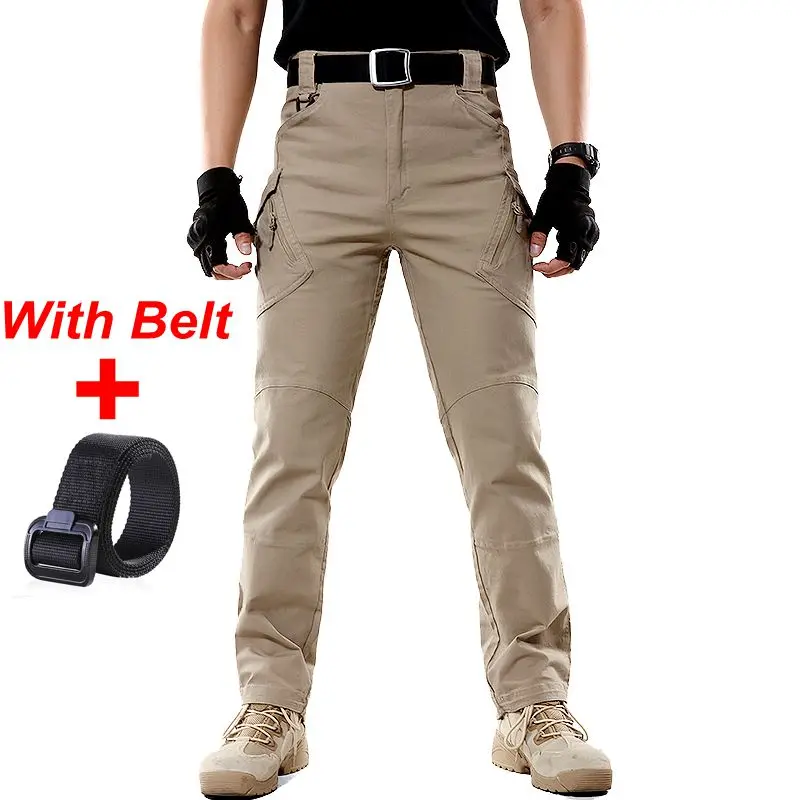 Khaki With Belt Для дропшиппинг Pro IX9 мужские военные тактические брюки армейские брюки спецназ армейские военные брюки Брюки Карго повседневные хлопковые брюки - Цвет: Khaki With Belt