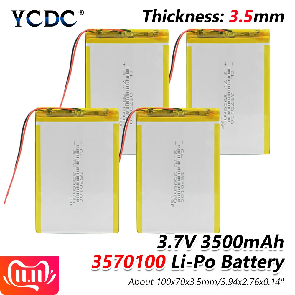 

1/2/4 3570100 100x70x3.5mm Rechargeable Li Polymer Li Po Lithium Polymer Battery For IPad DVD Tablet Laptop Game Player E-book