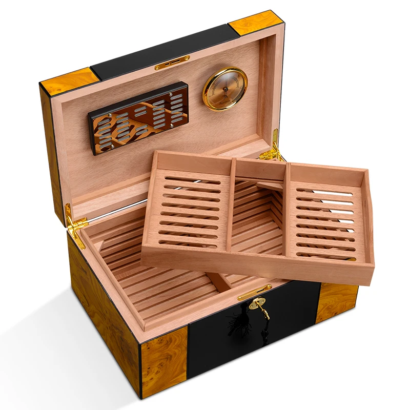 COHIBA роскошный хьюмидор для сигар(150 шт.) с рояльным рисунком черный Cedarwood чехол для сигар Коробка Для Хранения Сигар товары для сигар
