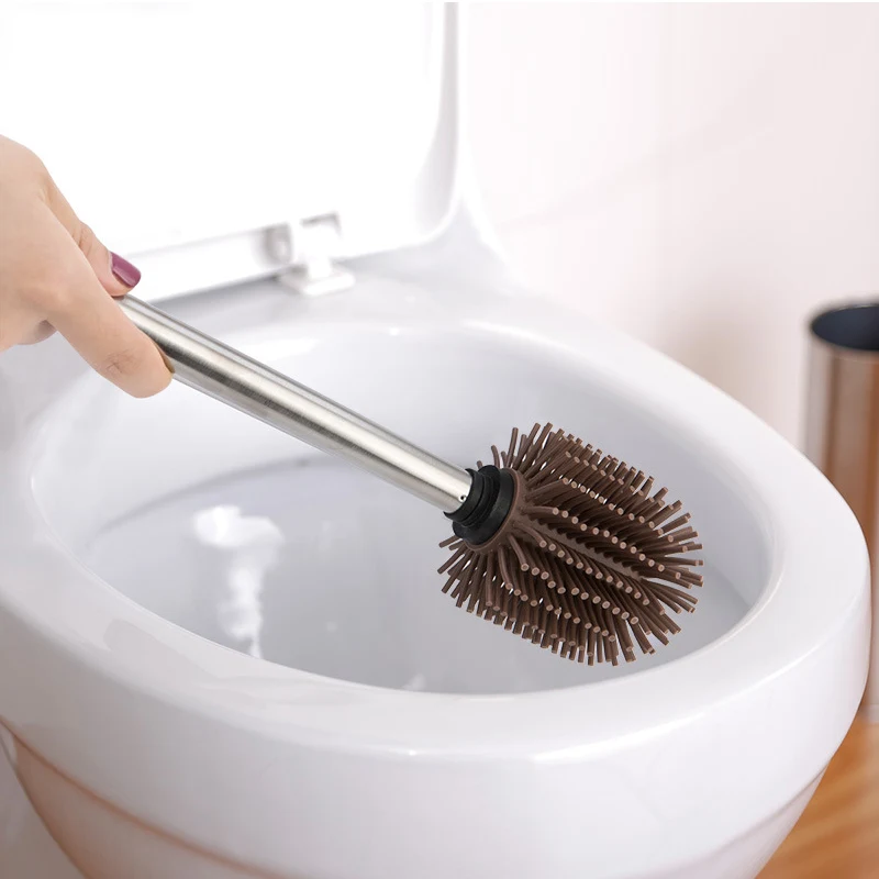 Toilet Brush Silicone Heads Stainless Steel Handles Replacement Cleaning Tool DEC889
