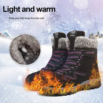 

Leather Men Boots Winter with Fur Super Warm Snow Boots Women Winter Work Casual Shoes Sneakers High Top Rubber Ankle Boots