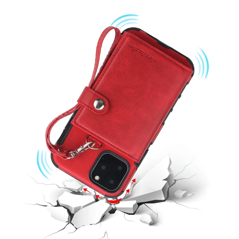 Кошелек чехол для телефона с ремешком для iPhone 11 Pro max 7 8 X кредитный держатель для карт чехол на заднюю панель мобильного телефона