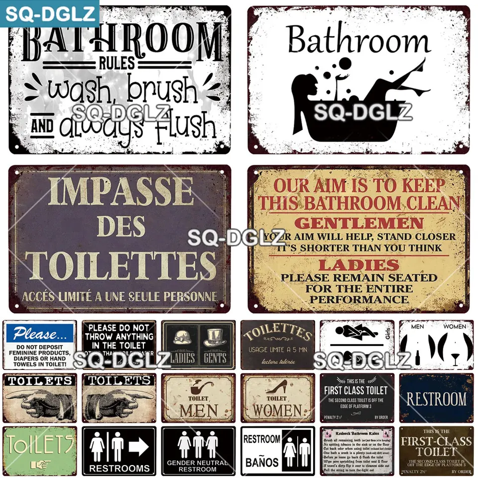 Targa In Metallo Divertente Per Bagno – Scritta In Inglese, Stile Vintage, 30,5 X 20,3 Cm, Con Fori Per Appendere