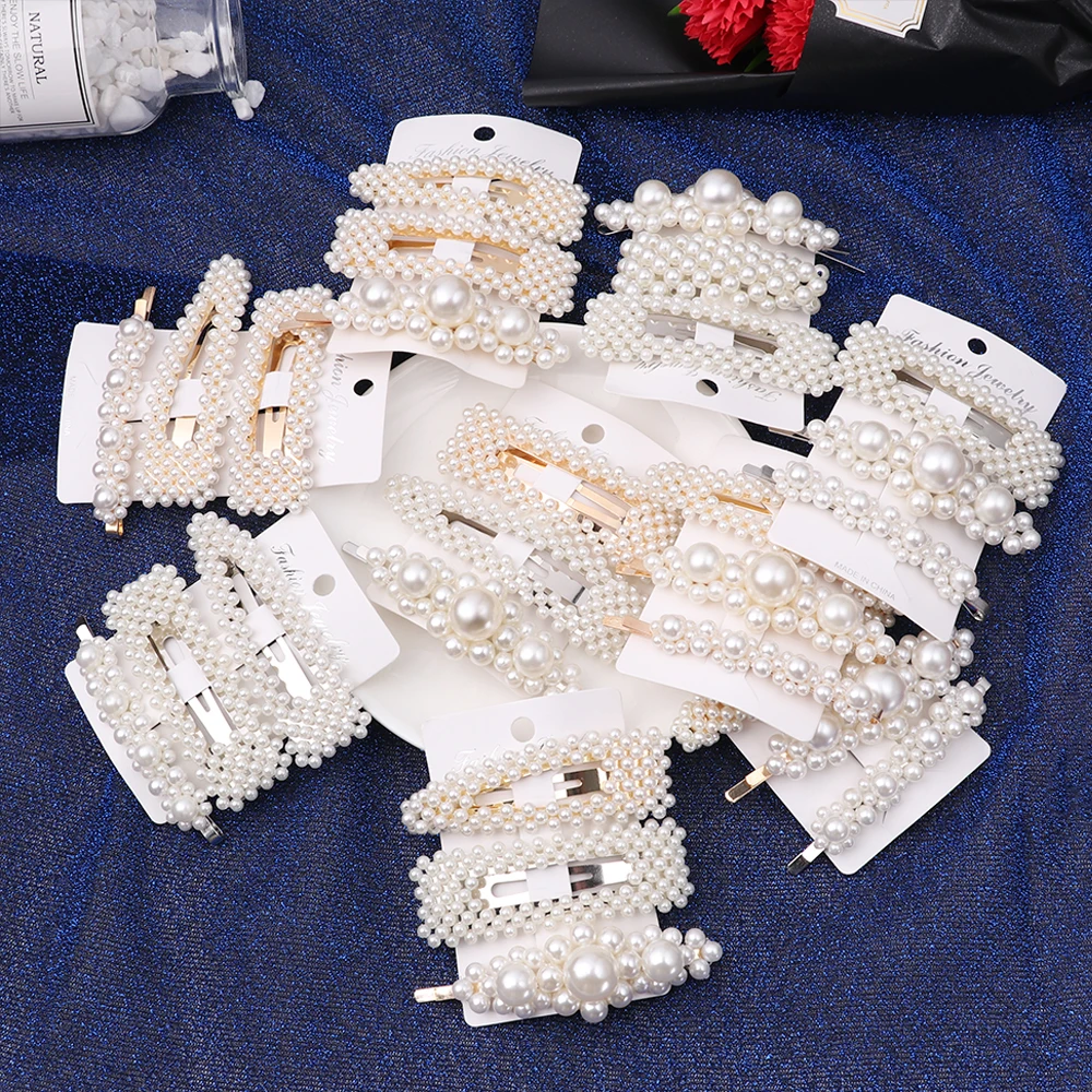 

3PCS Korean Geometric Faux Pearls Decor Hairpins BB Hair Clips Metal Alloy Barrettes Headdress Jewelry Hair Styling Accessories