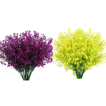

16pcs Fake Outdoor UV Resistant Plants Flowers, Faux Plastic Bell Leaves Greenery - 8pcs Fuchsia & 8pcs Yellow