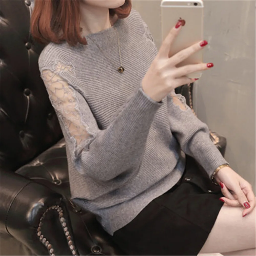 Women Loose Batwing Knitted Pullover Tops Lace Decoration 2020 Autumn Striped Sweaters With Holes Pullovers Fashion Jumper Z3272 | Женская
