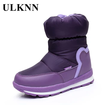 

ULKNN Children's Snow Boots Non-slip Velvet Cold Boy's Cotton-padded Girls' Purple Shoe Winter Boats Tube Waterproof Kids Rubber