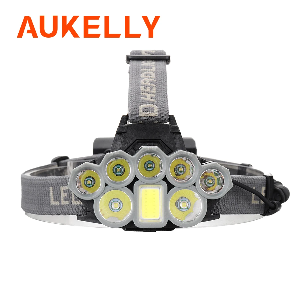 cheap USB Rechargeable Headlight 10000lm Ultra Bright Headlamp 2*T6+5*Q5+1*COB LED Head Lamp Flashlight Torch Head Light Lantern 18650