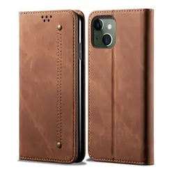 For iPhone 13 Mini Denim Leather Magnetic Wallet Flip Cover Card Slot Foldable Non-slip Full Protective Cover For iPhone 13 Mini