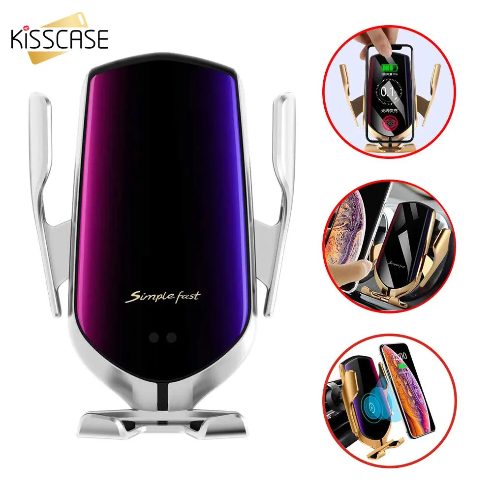 

KISSCASE Automatic Clamping Car Phone Holder For iPhone 11 8 XR Xiaomi Fast Charging Qi Car Wireless Charger Phone Holder In Car