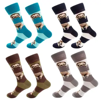

Unisex Funny Cartoon Sloth Animal Cotton Crew Socks Contrast Color Stripes Printed Harajuku Hip Hop Skateboard Hosiery