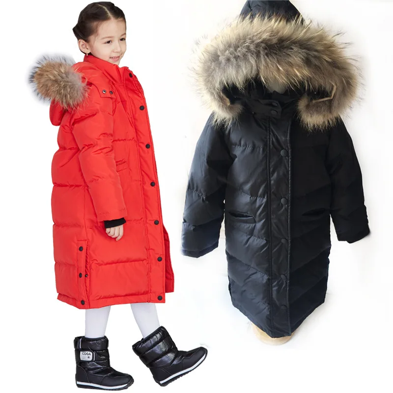 

High Quality Winter Baby Duck Down Coat Children Racoon Fur Hooded Jacket Kids Thick Outewear Girls Boys Tops Parkas