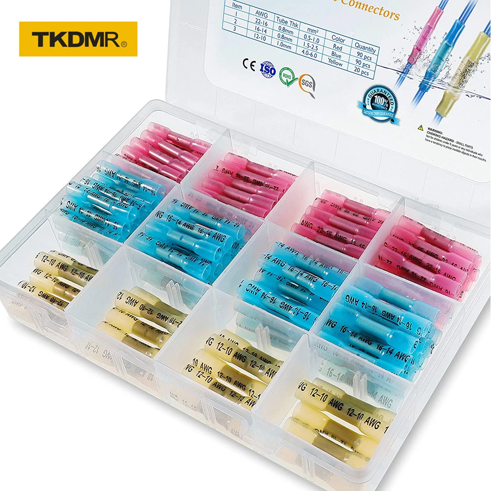 

TKDMR 200PCS Heat Shrink Connectors Waterproof Solder Wire Connectors & Heat Shrink Butt Crimp Connectors-Electrical Connectors