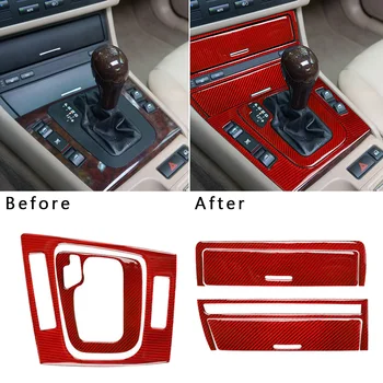 

6Pcs Car Interior Stickers Red Carbon Fiber Gear Shift Panel Trim Cover For BMW 3 Series E46 1998-2005