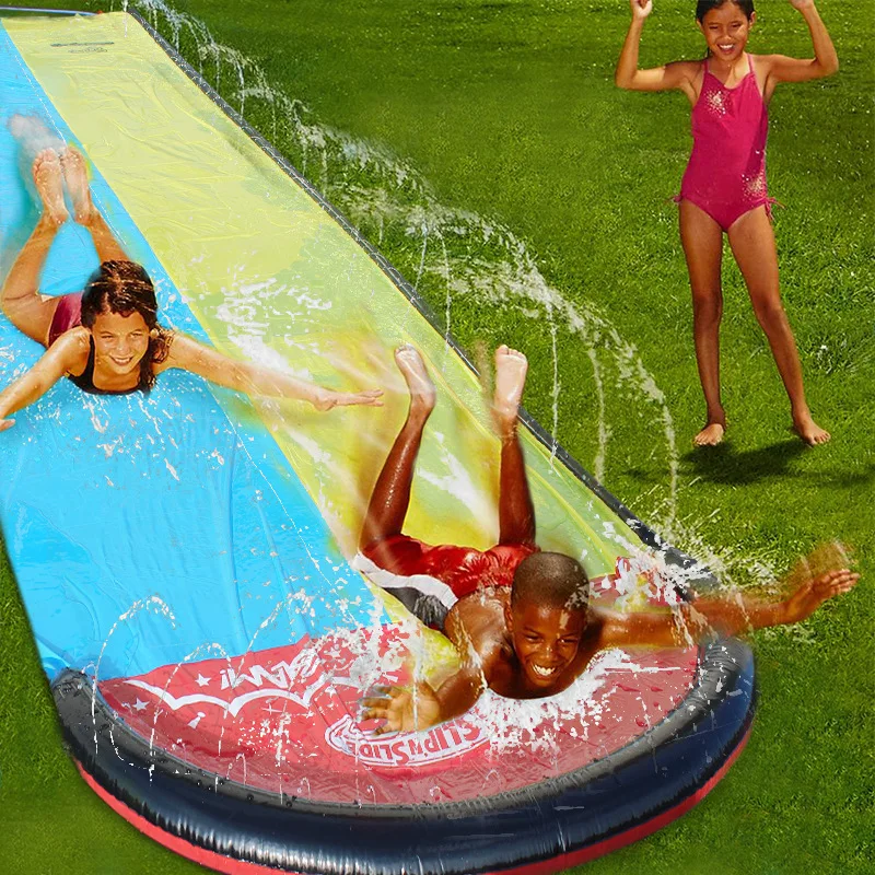 

2020 New 6.1M Inflatable Water Slide Double Racer Pool Kids Summer Park Backyard Play Fun Outdoor Splash Slip Slide Wave Rider