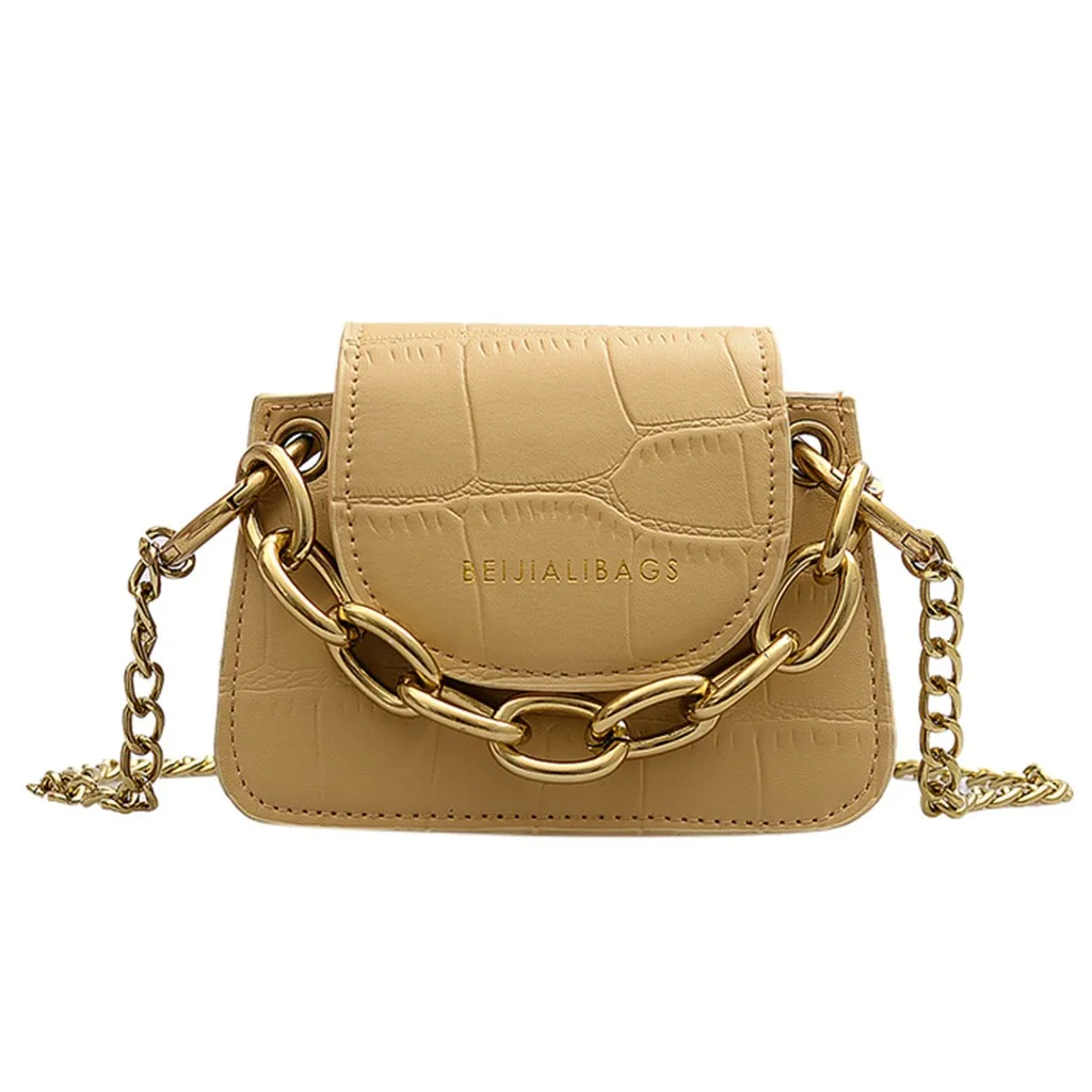 Каменный узор из искусственной кожи сумки через плечо для женщин толстая цепь дизайн плеча Сумка Леди Мини-тоут сумки с помадой