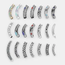 5 шт. антикварных серебряного цвета; изогнутая прокладка трубки бусины Соединитель с цветочным узором, Чарующее ювелирное 5/6/7/9 мм шнур браслет ювелирных изделий Изготовление