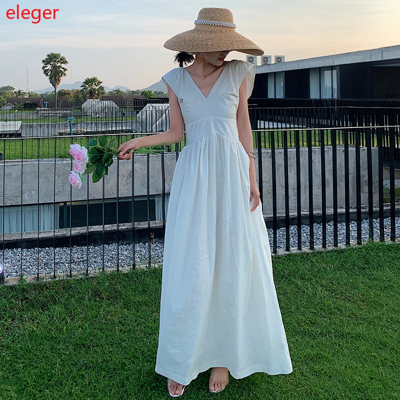 Maxi white linen dress Clearance