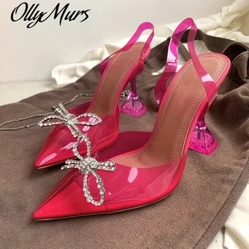 

Women Sandals High Heels Summer PVC Transparent Shoes Flower Rhinestone Slingbacks Ladies Shoes Zapato Transparente Flore