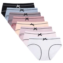 Высокая Качественный хлопок нижнее белье Для женщин сексуальные с заниженной талией трусики с бантиками стринги нить ребристые полосатые трусы для женщин 4/5/6 шт