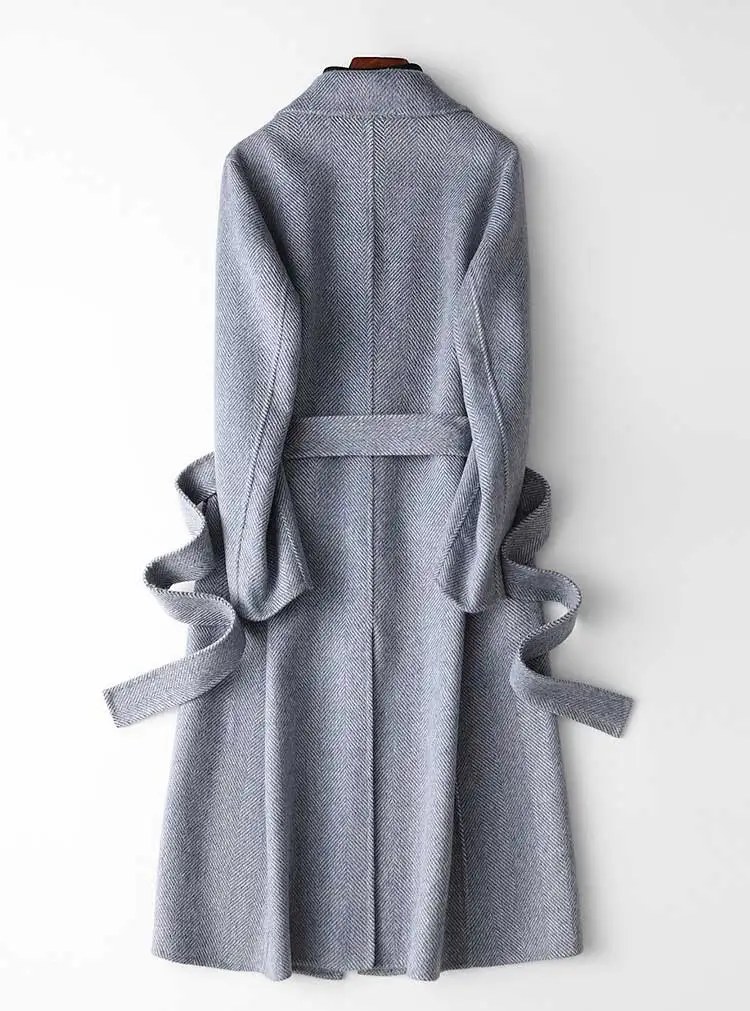 Cashmere Long Coat Elegant Turn Down Collar OG0695