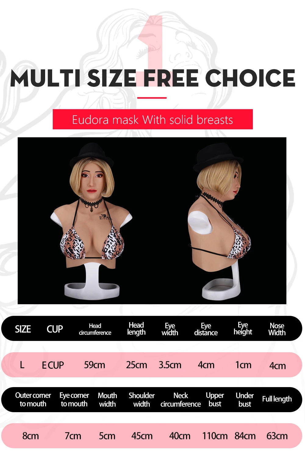Eyung Crossdresser Transgender Realistic Silicone Female Face Mask With E Cup Boobs Halloween Masquerade Silicone Breast with Mask (11)
