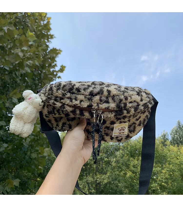 Ретро леопардовая плюшевая нагрудная сумка осень дизайн карманы для хранения унисекс модная спортивная сумка для телефона сумка на плечо