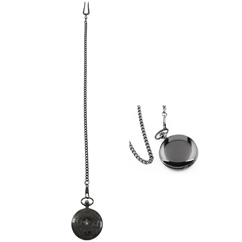 2 шт черные кварцевые карманные часы: мужские карманные часы с ожерельем в подарочной коробке и винтажной подвеской в стиле стимпанк с