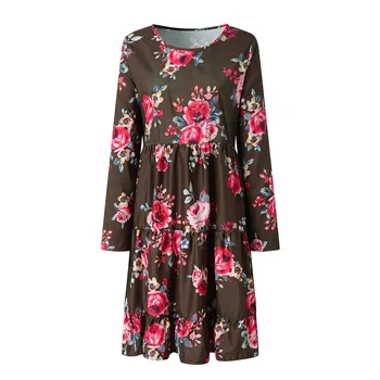 

Women's Floral Fall Long Sleeve Ruffle Loose Swing Casual Midi Dress Dropshipping USA size Leisure jobs fashion Retro trend Loos