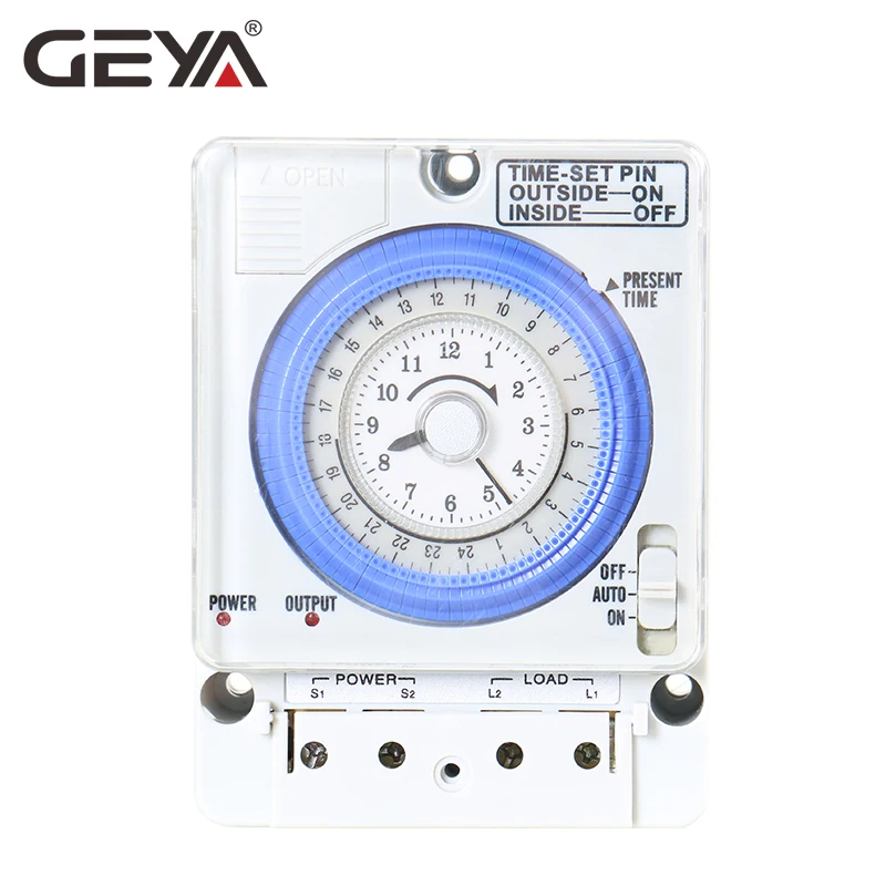 

GEYA TB388 Non Power Failure 24 Hours Mechanical Timer Switch with Battery 100V-240V 15A Time Switch Din Rail