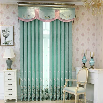 

Custom Curtains for Living Room Bedroom European Countryside Hipster Style Curtain Embossed Flannel Embroidered Curtain Screen