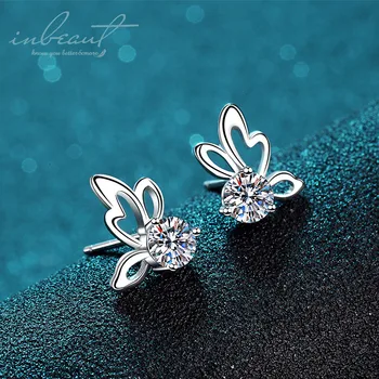 

Silver 925 Butterfly Earrings 2020 Excellent Cut 0.5 ct Pass Diamond Test Cute Insect Moissanite Korean Stud Earrings for Girls