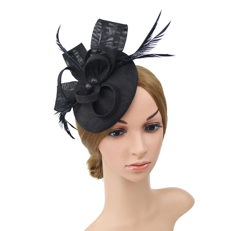 Льняная шляпа очаровательные Шляпы невесты чистая шляпа Женская церковная Шляпа заколка для волос аксессуары колпачки для волос - Цвет: black