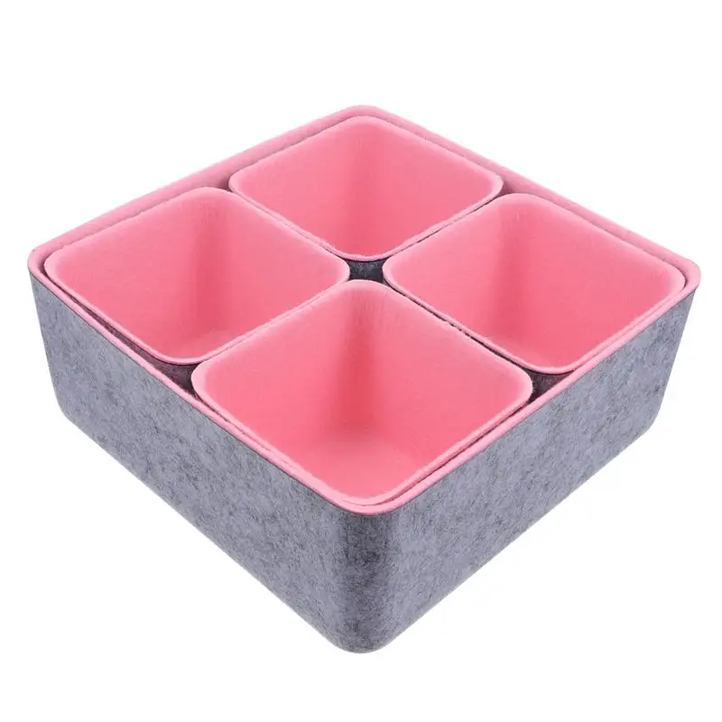 

1Set/5pcs Felt Snacks Candy Nut Box Desktop Small Key Storage Basket Folding Office Desk Home Drawer Organizers Felt Storage Box