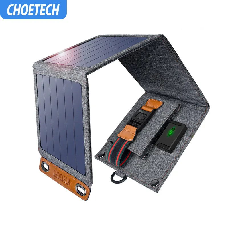CHOETECH 14 Вт Солнечное зарядное USB устройство складное зарядное устройство для телефона для путешествий с Солнечная энергия солнечная панель водонепроницаемая для iPhone 11/X/8/7/6s/Plus